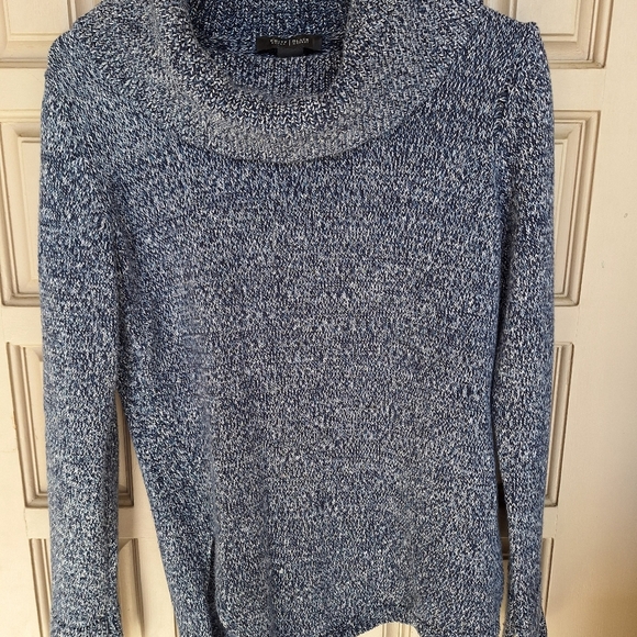 White House Black Market SzS Blue Knit Cowl Neck Sweater Long Sleeves Slit Hem - Picture 10 of 11